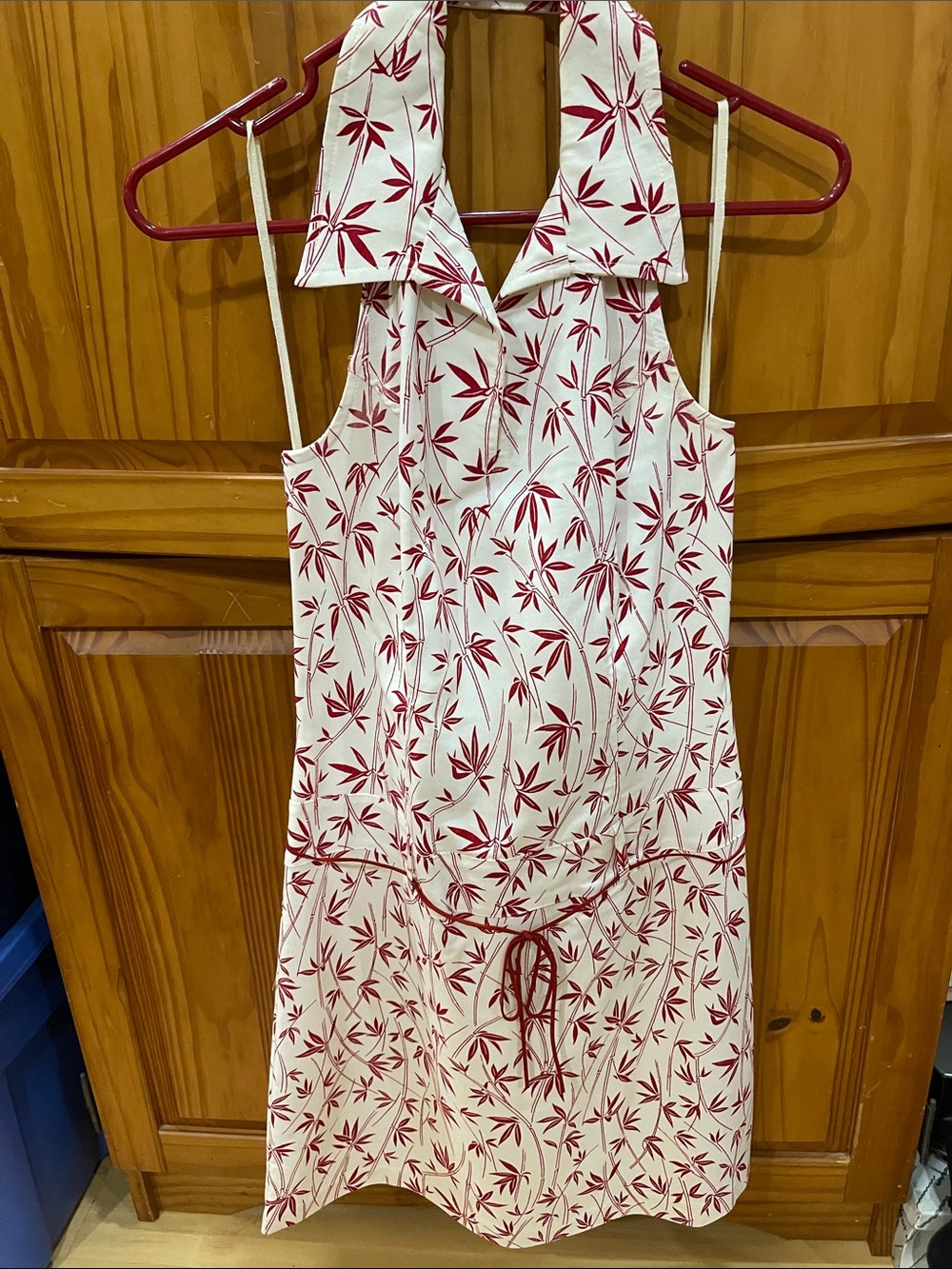 Vintage! WRAPPER A~LIST  Red Bamboo Sundress with Red Leaf Print On White